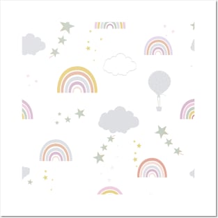 Baby rainbow seamless repeat pattern pastel colored Posters and Art